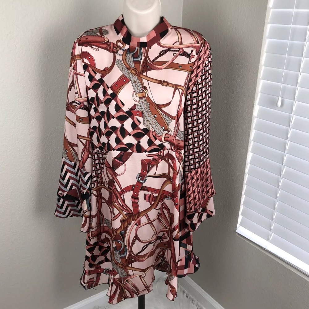 Zara blouson slip dress medium belt pink fall